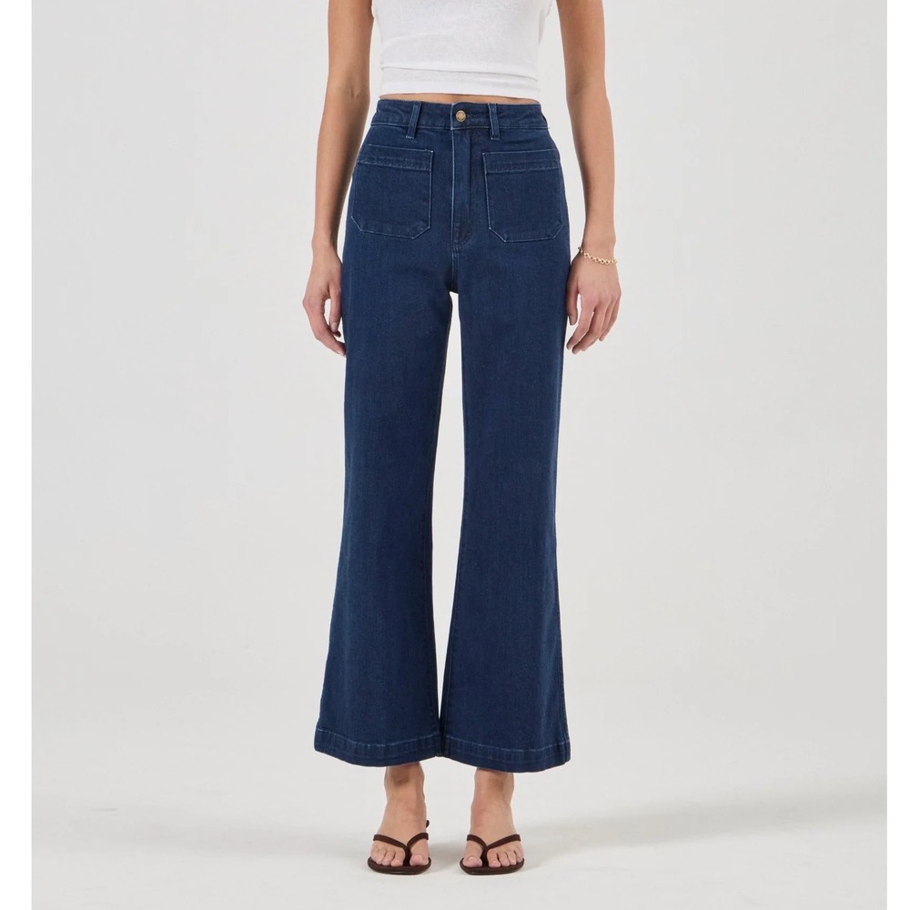 Rolla's Sailor Wide Leg Jeans Dark Stone High Rise Patch Pockets - 26